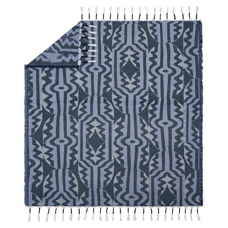 Profil Woven Blue Fringed Throw Blanket