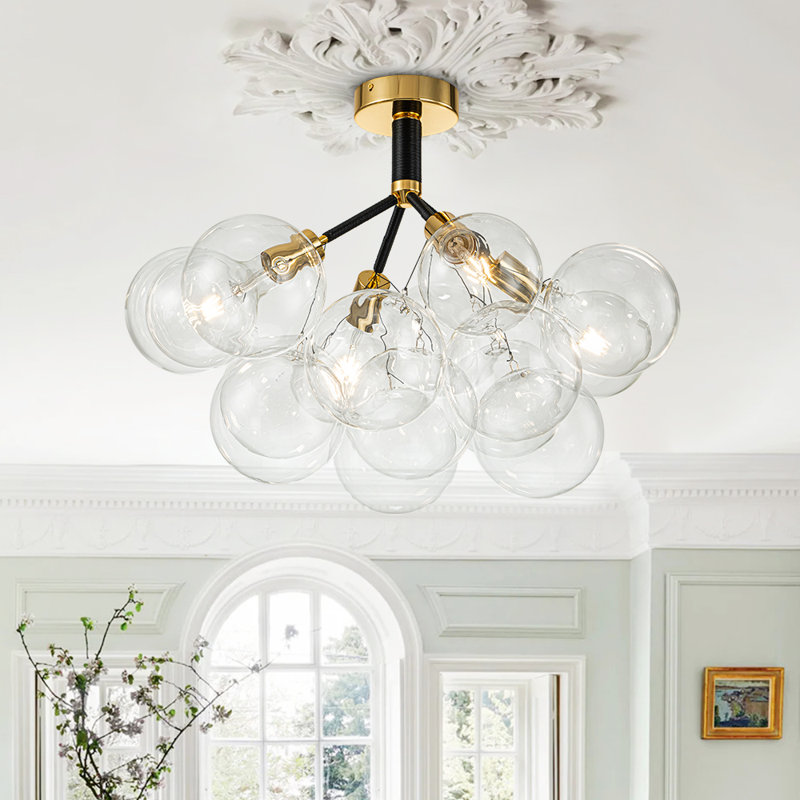 Meyana 4 - Light Clear Glass Semi Flush Mount, Black/Gold