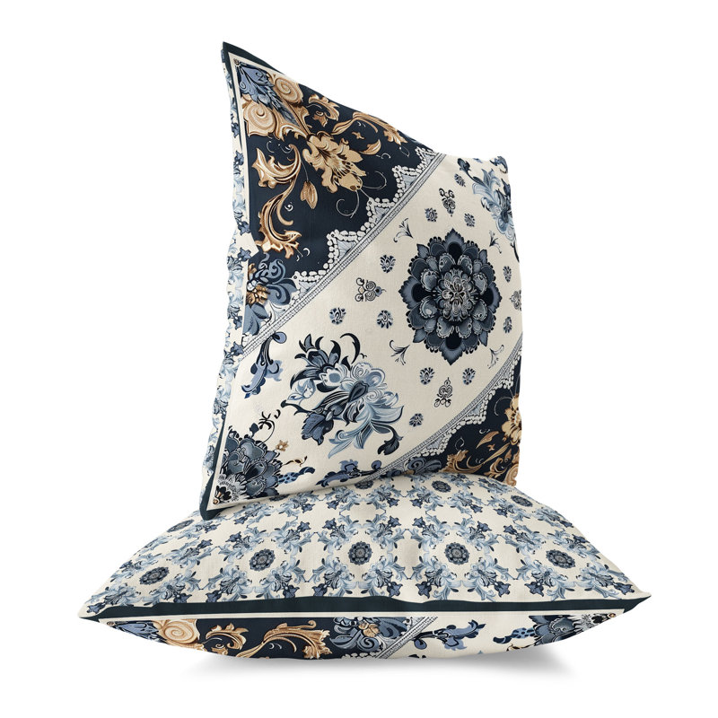 Coussin Timeless Blooms, H 16 po x l 16 po, Gris / Orange