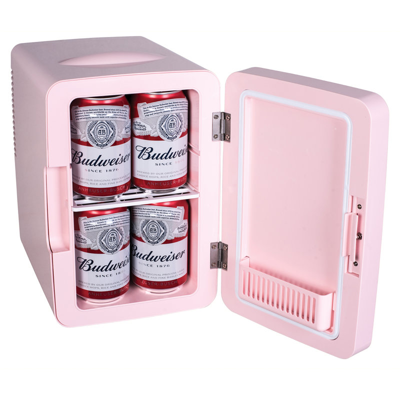 Compact Pink Thermoelectric Mini Fridge with Lighted Mirror Door
