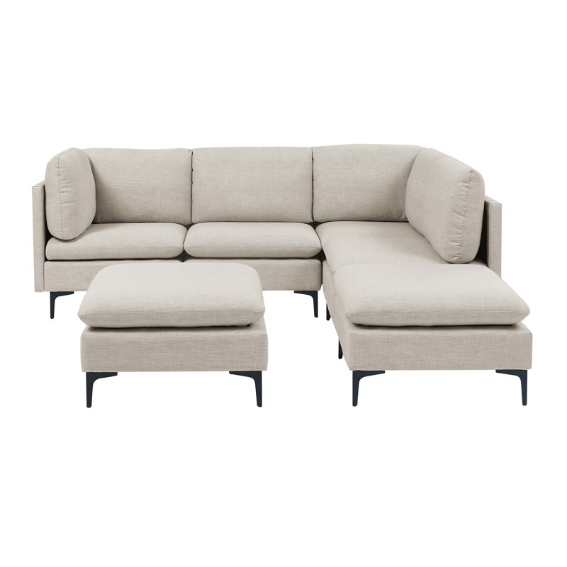 Canapé modulaire réversible avec repose-pieds Cheryal, Mélange de lin amande