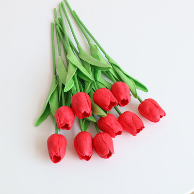 15 pièces de fleurs de tulipes artificielles, Mini Pu Real Touch fleurs artificielles Faux tulipe pour arrangement de mariage de bureau à domicile Bouquet de fausses fleurs