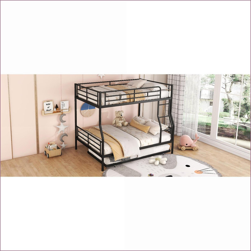 Lit superposé double au-dessus de grand lit double avec lit gigogne - Économie d'espace pour les familles en pleine croissance