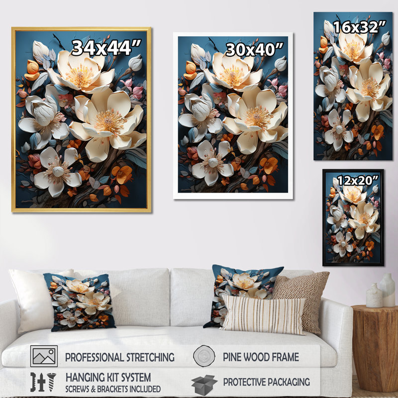 Magnolia beige et rose I sur toile, Cadre naturel flottant, H 32 po x l 16 po x P 1 po