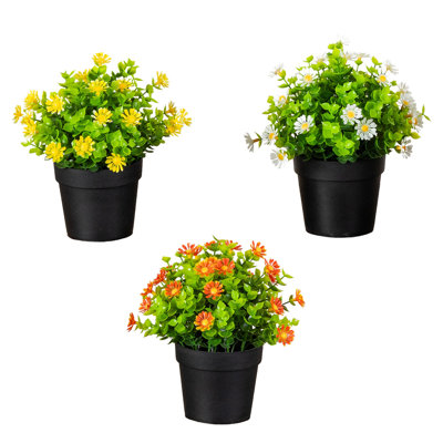 7in. Artificial Daisy Plant in Black Pot - Set of 3