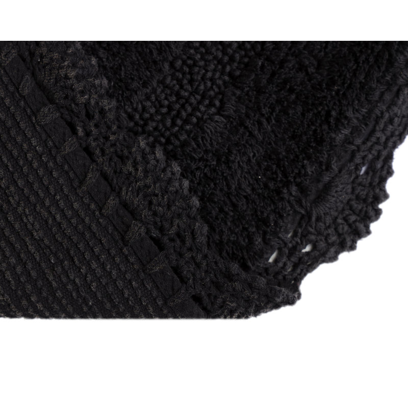 Mynard 100% Cotton Bath Rug with Non-Slip Backing, Black