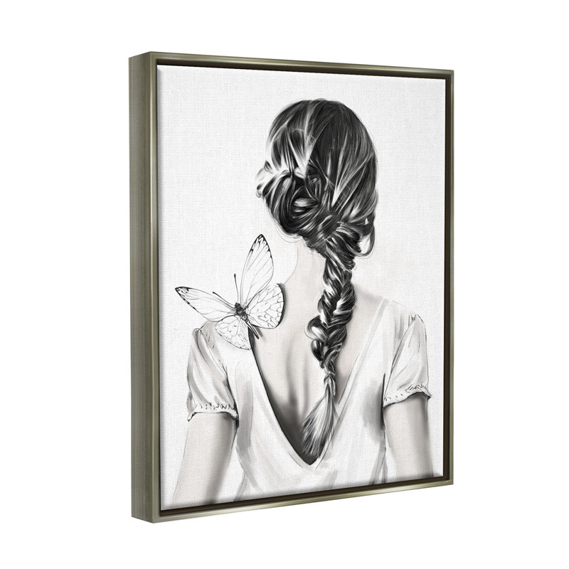 «Butterfly On Girl's Back» par Ros Ruseva, H 31 po x l 25 po x P 1,7 po, Cadre flottant gris lustré