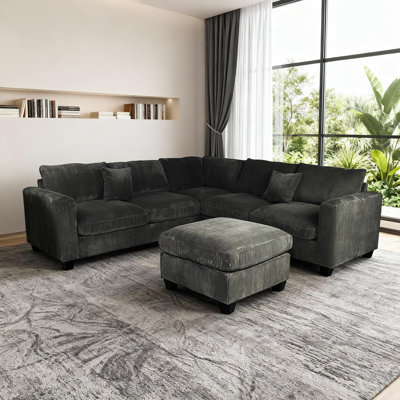 Canapé modulaire en L 4 pièces avec repose-pieds cocktail et revêtement en velours côtelé