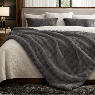Soft Bubble Faux Fur Throw Blanket Luxury Plush Bedding Blankets for Couch, Bed, Gift