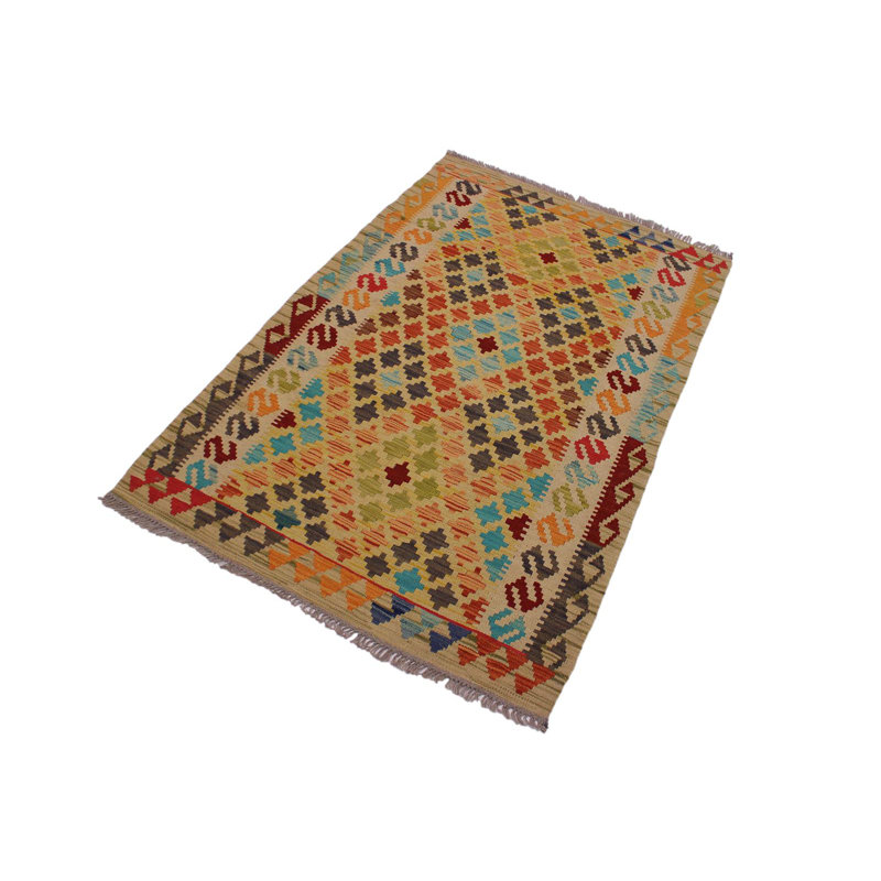 Tapis beige / rouge / jaune en laine noué à la main 3 pi 3 po x 5 pi 3 po Madee Southwestern