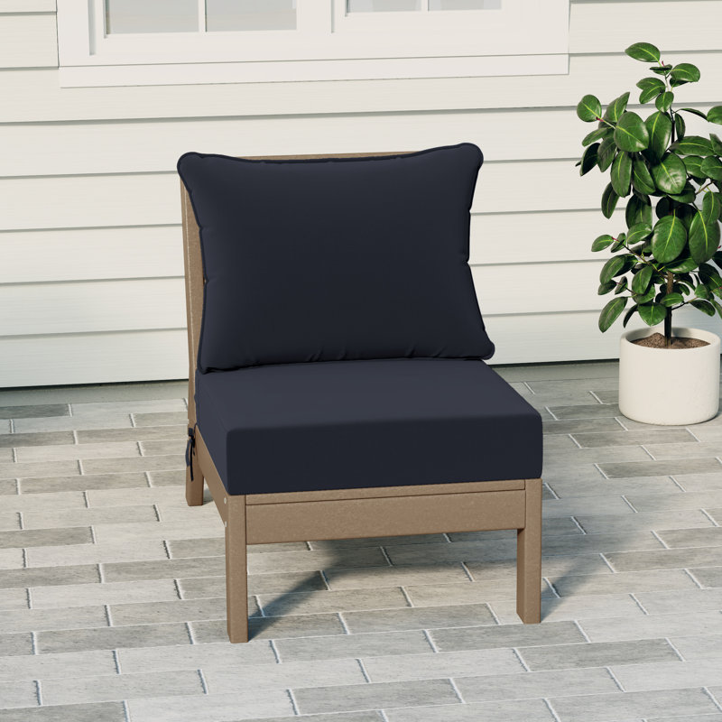 Deep Seating Armless Chair With Cushions, Navy Blue, Light Brown