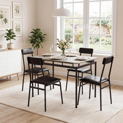 Ensemble de table de salle à manger 5 pièces pour 4 personnes, ensemble de salle à manger avec chaises rembourrées en polyuréthane, ensemble de mobilier de cuisine et de salle à manger peu encombrant