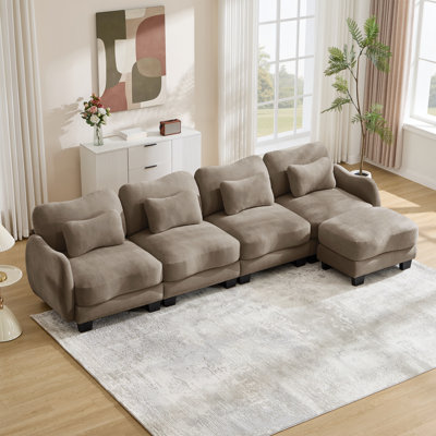 Canapé surdimensionné en L 4 places en chenille, avec 4 coussins de taille exquise et 1 repose-pieds mobile, conception incurvée ergonomique, canapé modulaire facile à assembler pour le bureau du salon, café