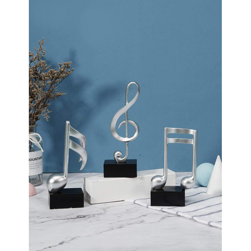 3 pièces note de musique décor musicale décoration cadeaux centre de table sculpture piano statue argent 7,5 pouces