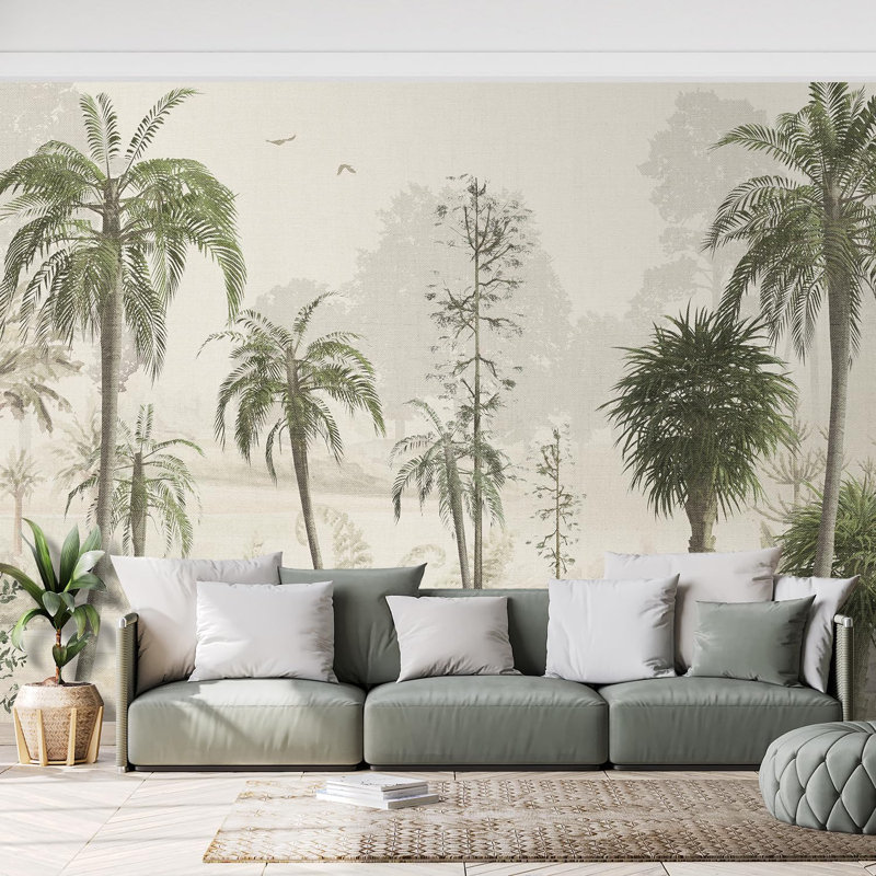 Palmier sur fond clair, scène tropicale, L 108 po x l 144 po