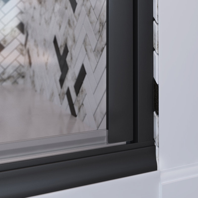 Porte de douche à charnière de luxe l 42 po x H 71,375 po semi-sans cadre et panneau aligné noir mat avec verre transparent