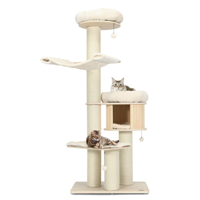 Aylisha 68.5'' Tall Natural Pine and Birch Cat Tree