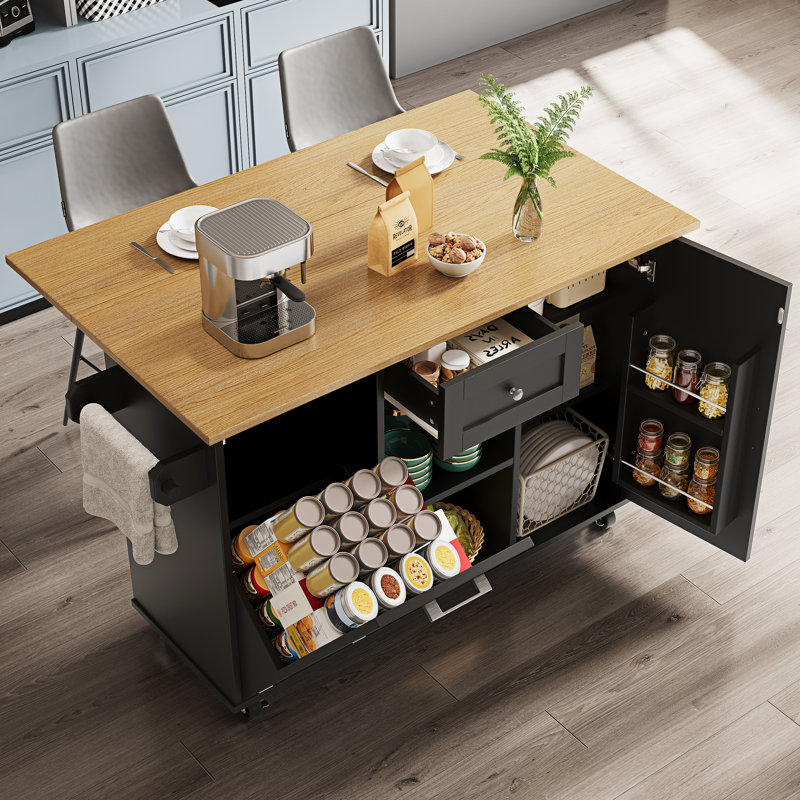Wood Kitchen Island, Black