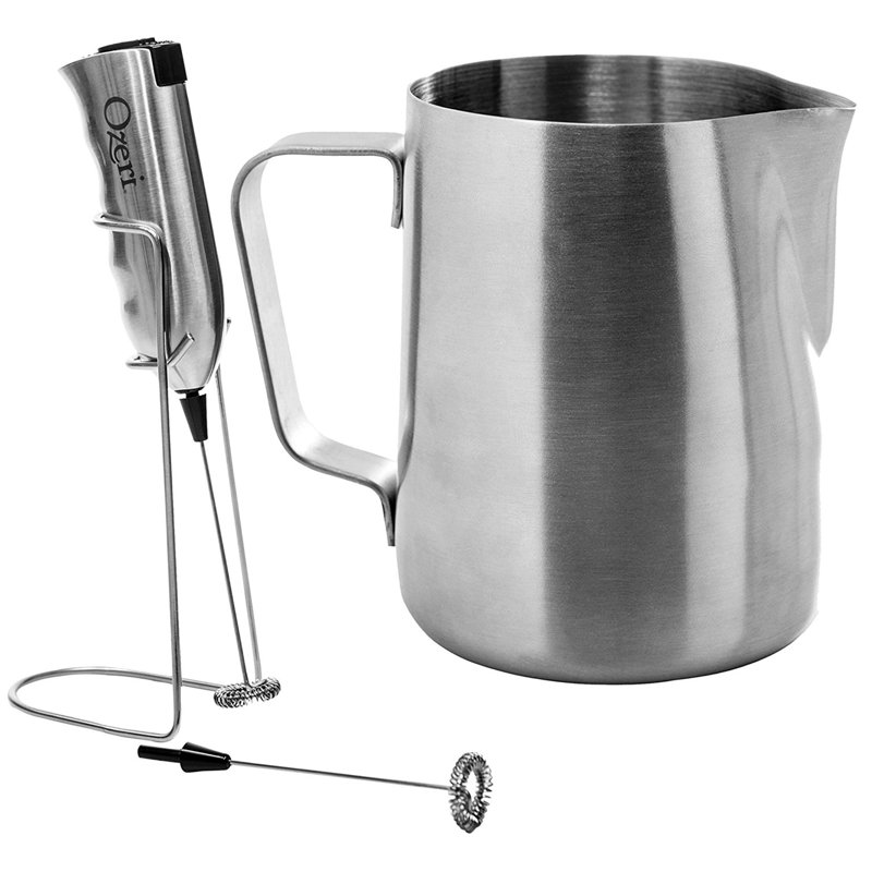 Deluxe Milk Frother and 12 oz Frothing Pitcher in Stainless Steel, with Extra Whisk Attachment
