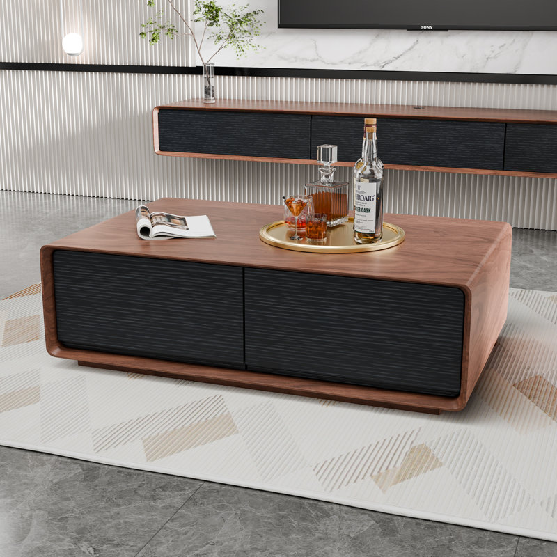 47" Handmade Coffee Table with 4 Drawers for Ample Storage Space, Black
