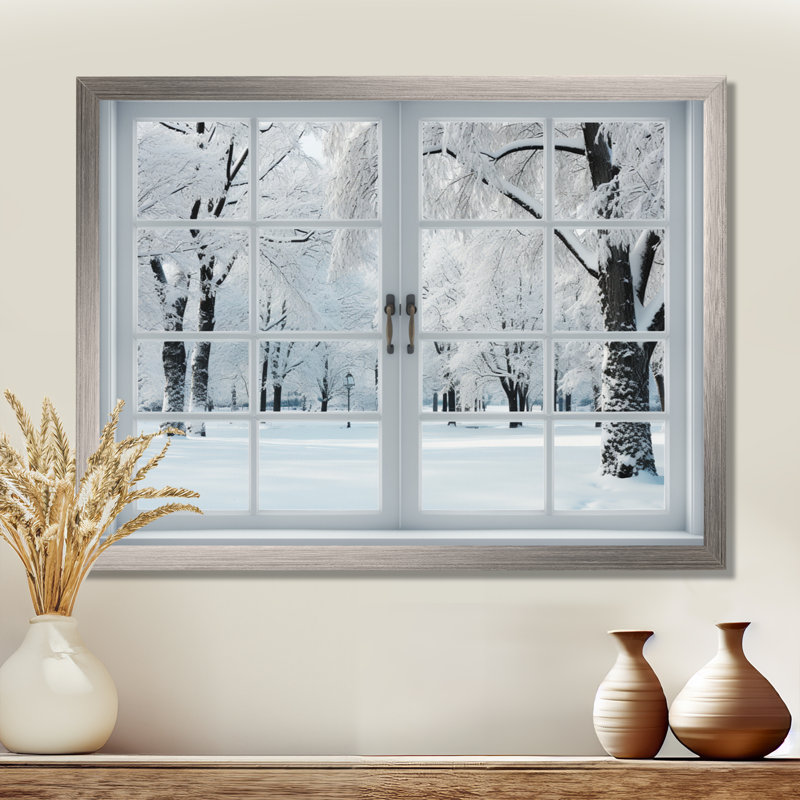 Winter Forest Window Views I - Winter Landscape, reproduction d'art sur toile encadrée, Cadre flottant noir