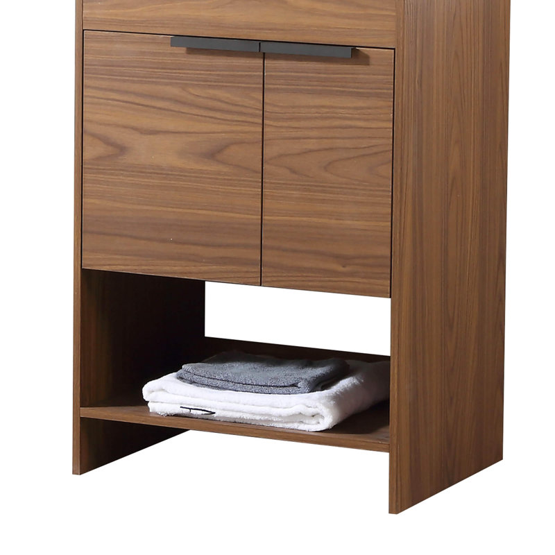 24" Walnut and White Vitreous China Single Bathroom Vanity
