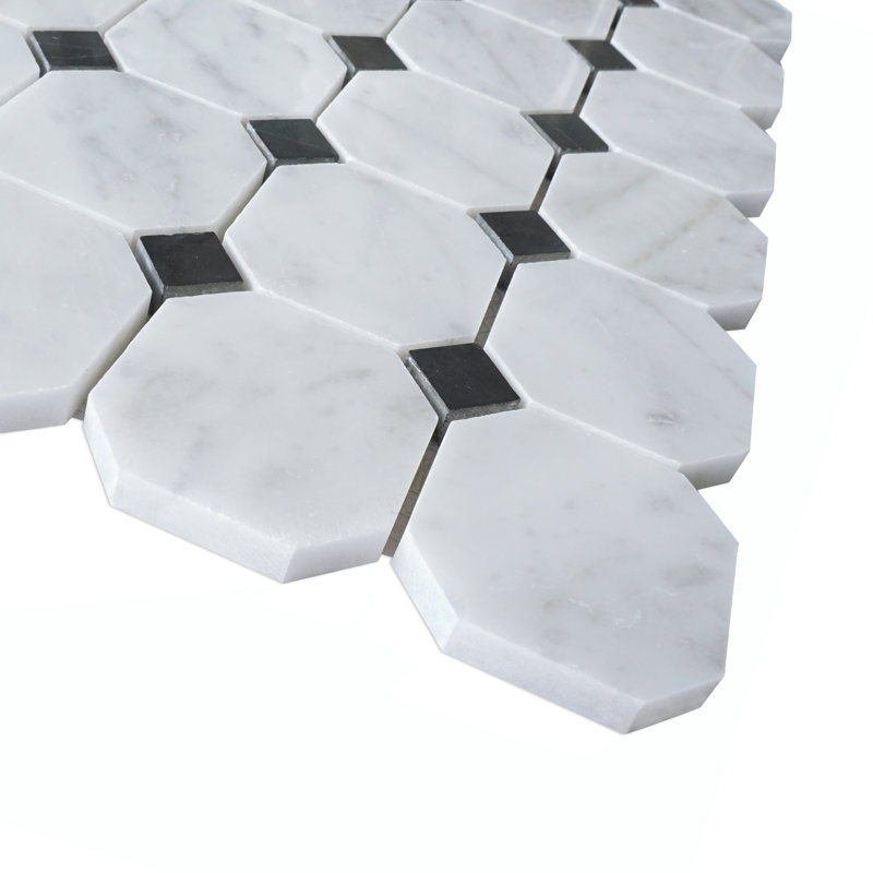 Polished 1" x 6" Marble Octagon and Dot Mosaic Wall & Floor Tile