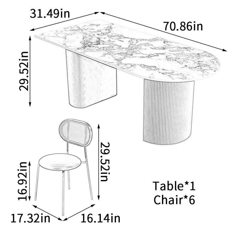 Table de salle à manger Modern, H 29,52 po x L 70,86 po x l 31,49 po