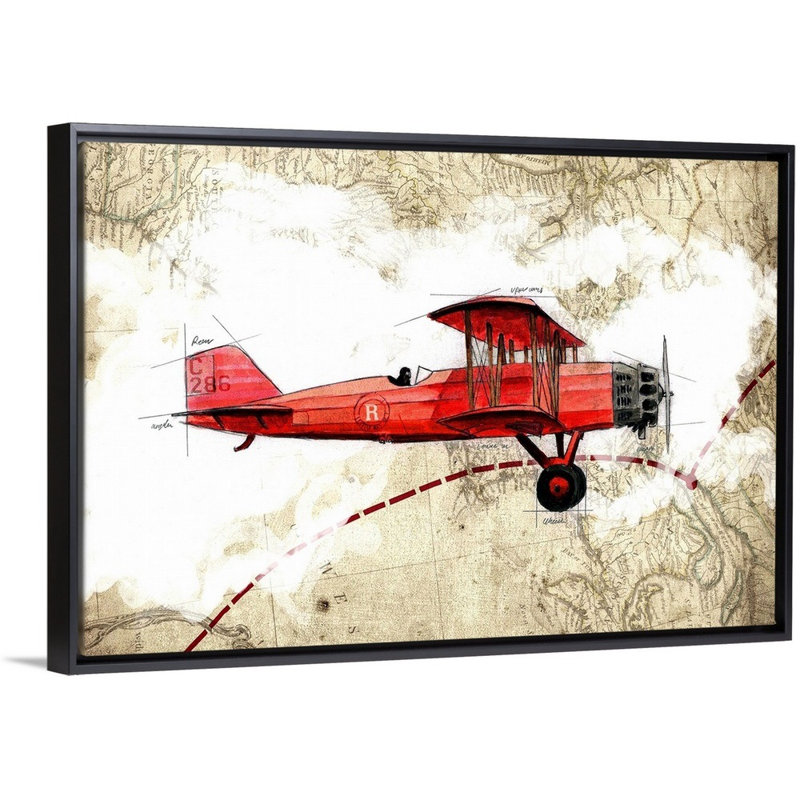 Biplane 3 - Impression sur toile, H 22 po x l 32 po x P 1,75po, Cadre noir