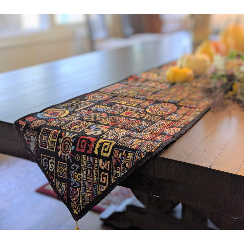 Sonnet Geometric Ethnic Ethnic Ornaments Woven Table Runner, 54" L x 13" W