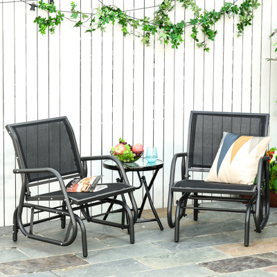 Fauteuils coulissants de véranda en métal noir avec siège à tapis respirant - Profitez de l'extérieur en toute facilité: jardin, bord de piscine, cour arrière, balançoire, structure de balcon, doublure en tissu pour vous détendre et vous détendre à l'extérieur: