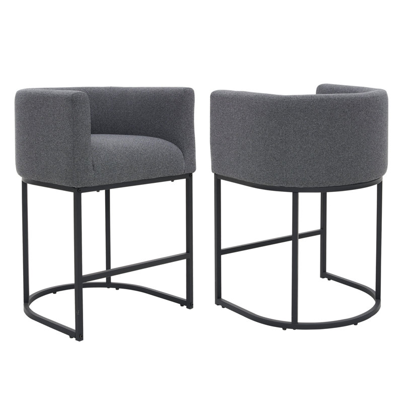 Upholstered Barrel Counter Stool, Black, Dark Gray