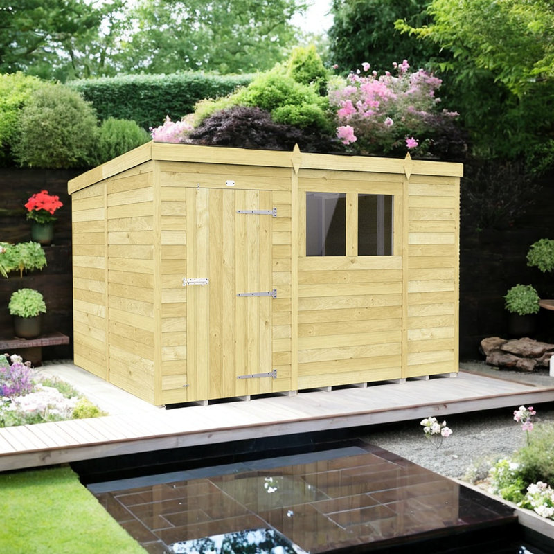 Pent Shed - Single Door with Windows, 10ft x 8ft 