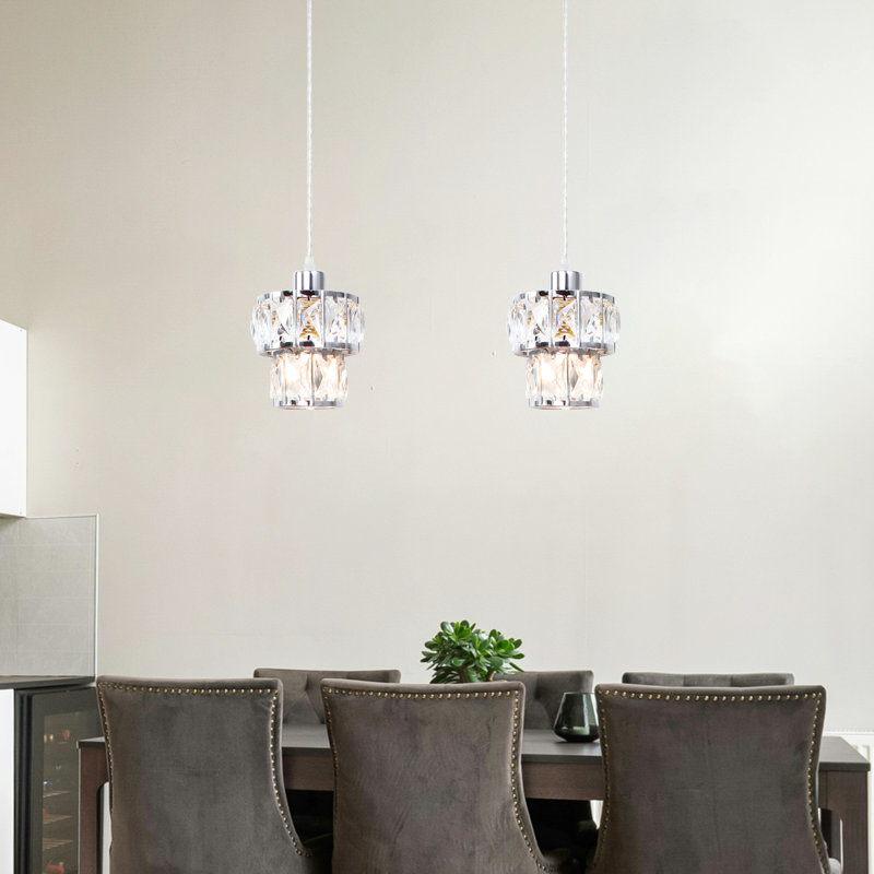 Levona 1-Light Crystal Drum Modern Pendant Light, Chrome