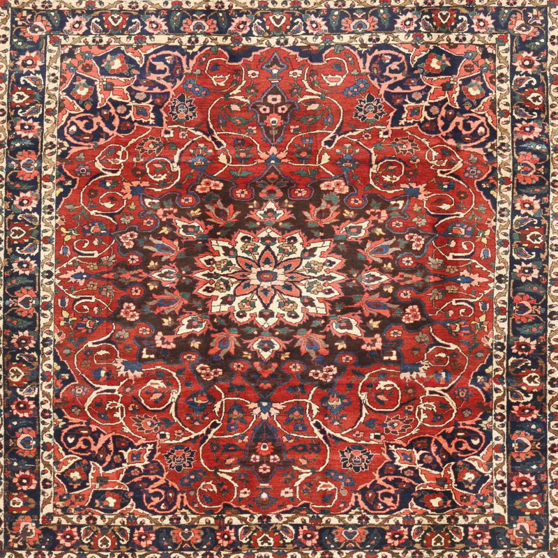 Tapis traditionnel rouge / noir, Carré 4 pi