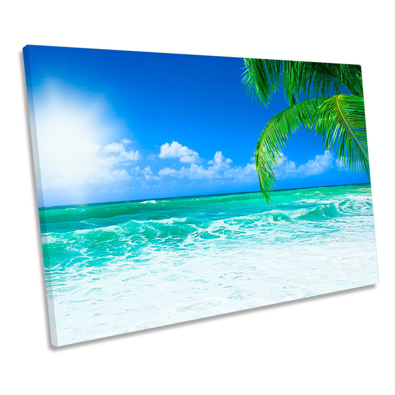 Paradise Sunset Beach Palm Tree - Wrapped Canvas Print, 40.6cm H x 61cm W x 2cm D