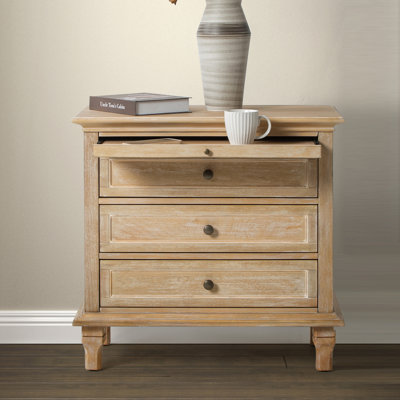 Victoria 28.37''W 3-Drawer Nightstand with Charging Station and Pull-out Shelf