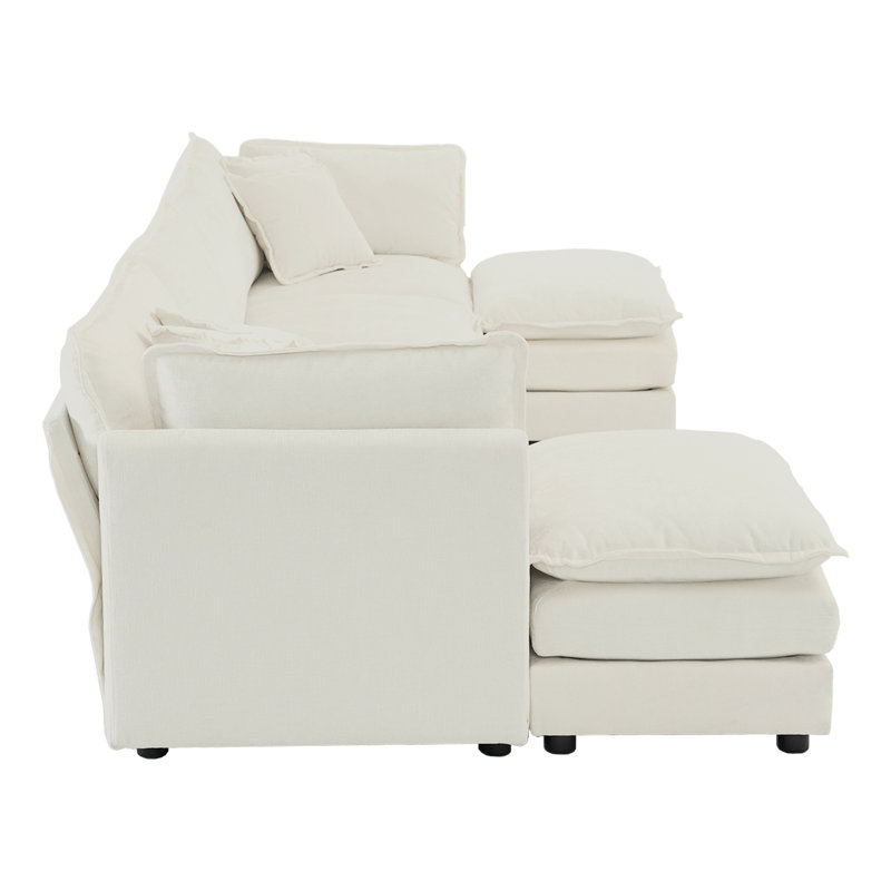 Canapé modulaire en U en chenille blanche, structure et repose-pieds double pour une durabilité modulaire en U, chenille très confortable