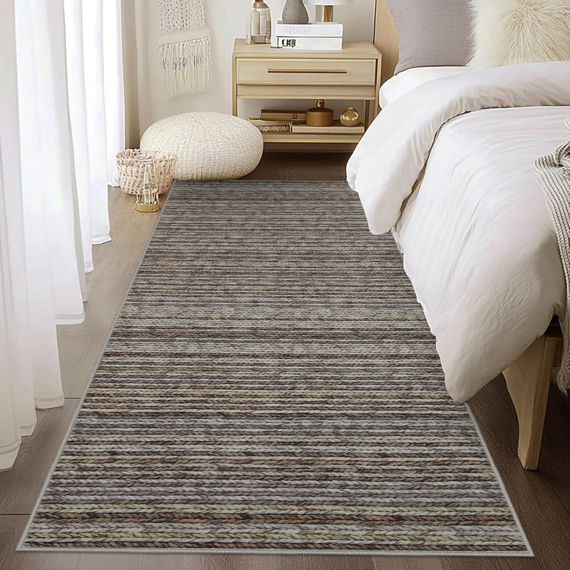 Washable Hallway Rug Modern Abstract Accent Carpet with Non-Slip Backing, Non-Shedding Contemporary Striped Transitional Bedroom Rug Runner for Kitchen Bedroom