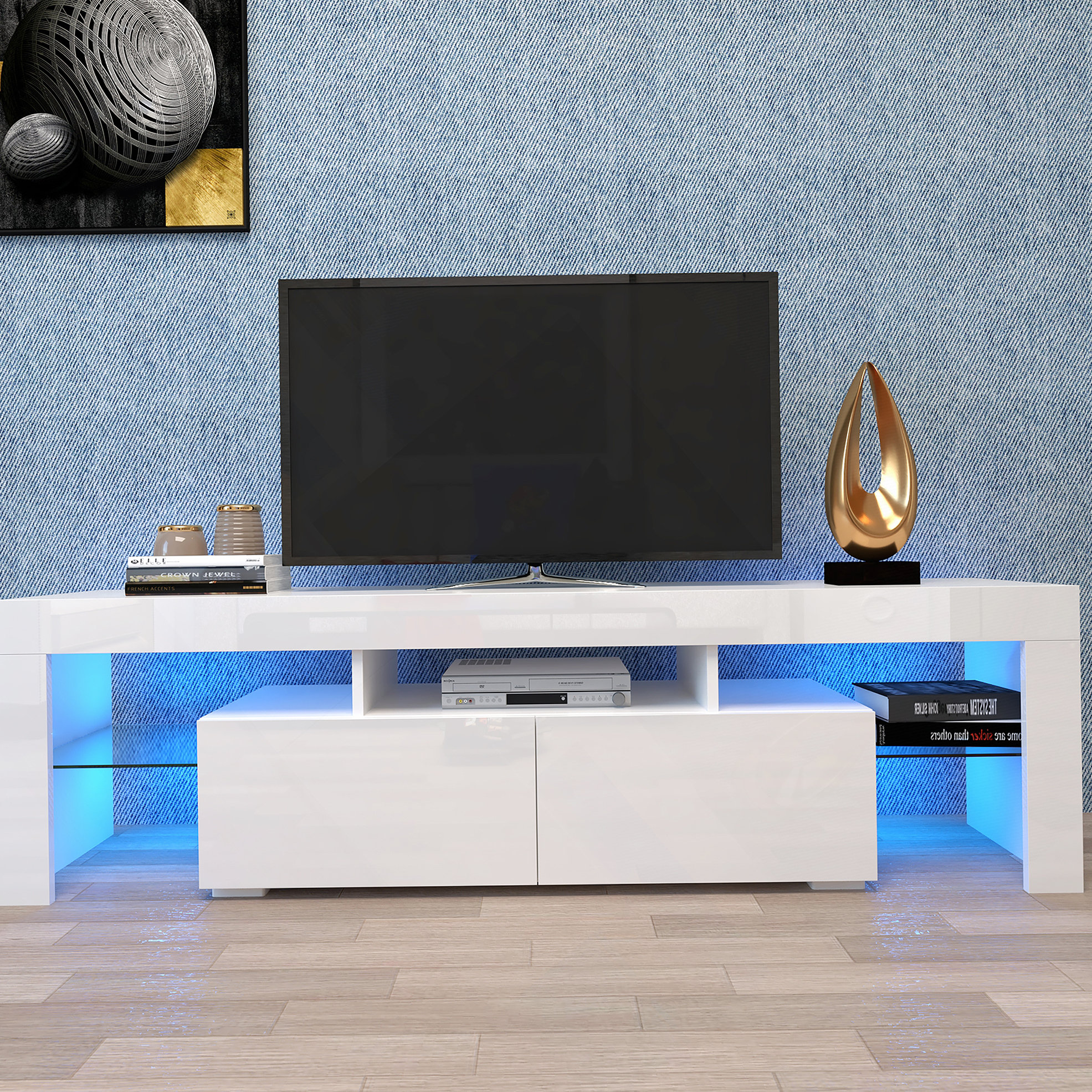 Wrought Studio Modern White TV Stand, 20 Colours LED TV Stand w/Remote ...