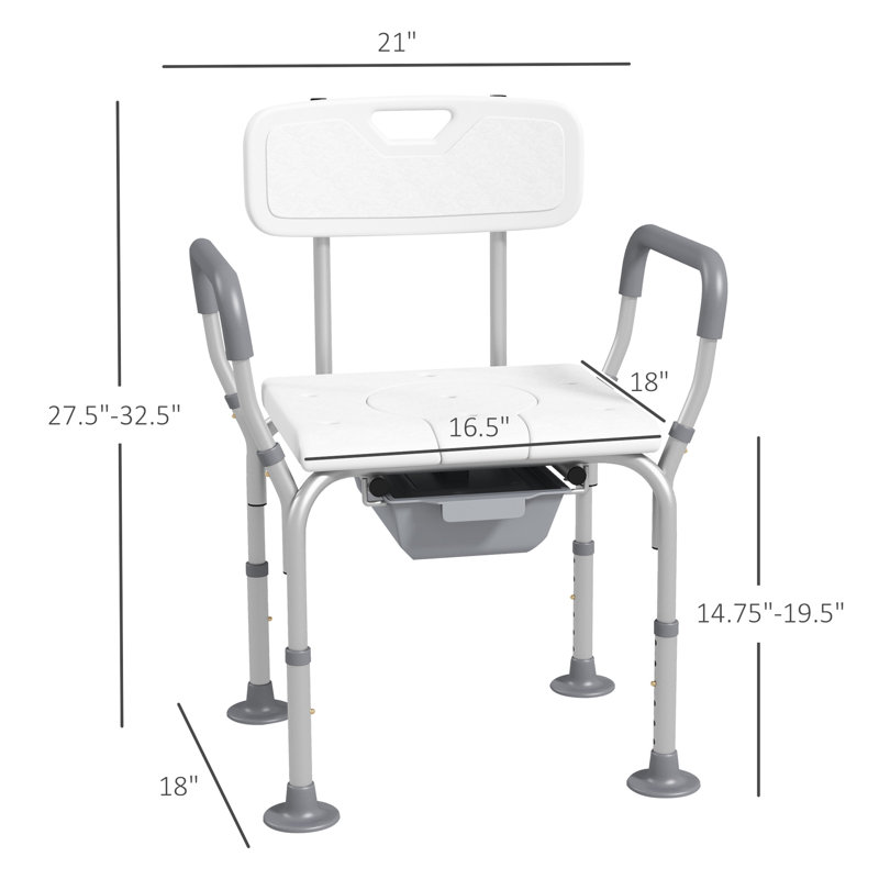 31 Bath Chair - Wide Seat For Elderly & Disabled, White Disabled Chair, 31, White, Adjustable Height, Detachable Bucket