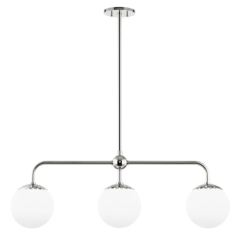Luminaire suspendu linéaire à 3 lumières pour îlot de cuisine Deniaud, Nickel poli