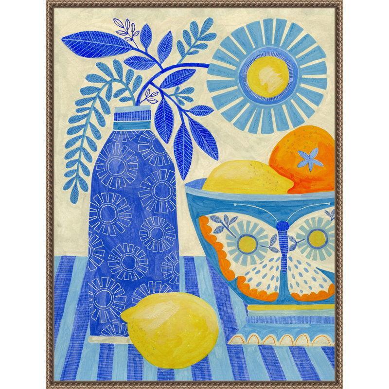 "Butterfly Fruit Bowl" par Susan Black, reproduction d'art sur toile encadrée, 23 x 30, Or foncé perlé Sylvie