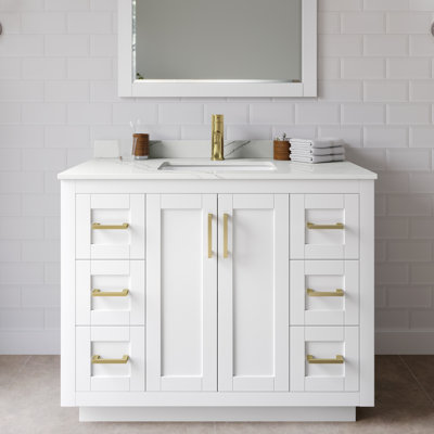Ensemble de meuble-lavabo simple autoportant 42 po avec plateau en quartz Miranda