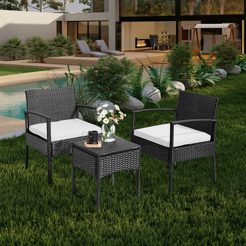 Ivancea 2 - Person Wicker Patio Dining Set with Square Table , Cushions Included, White