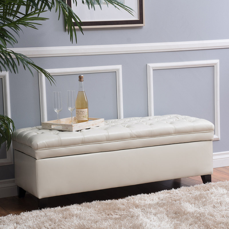 Banc de rangement en similicuir Ayia, H 18,3 po x l 50 po x P 20,5 po, Ivoire ivoire