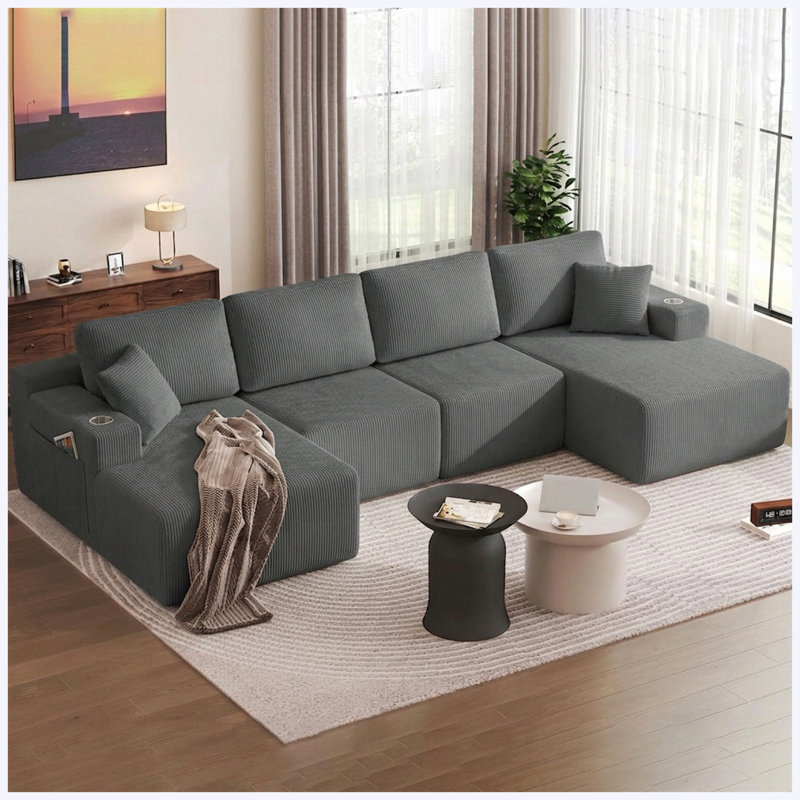130" U-Shaped Modular Sectional Sofa with Chaise