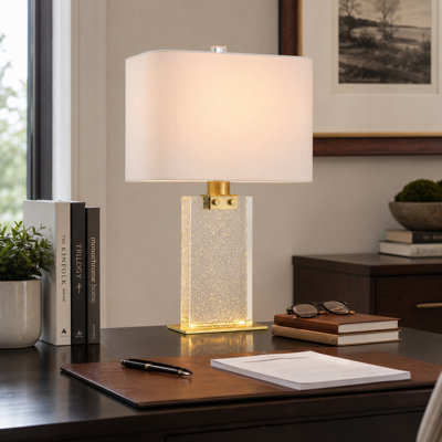 22.75" Antique Brass Table Lamp with Clear Seeded Crystal Base & LED Night Light