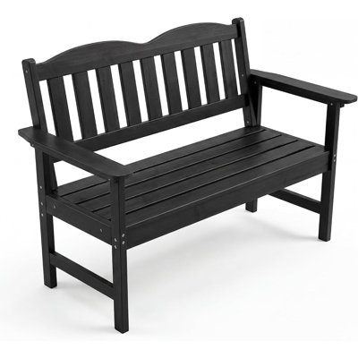 Banc de chaise de patio en polyéthylène résistant aux intempéries, causeuse extérieure pour 2 personnes avec conception à lattes pour cour de jardin