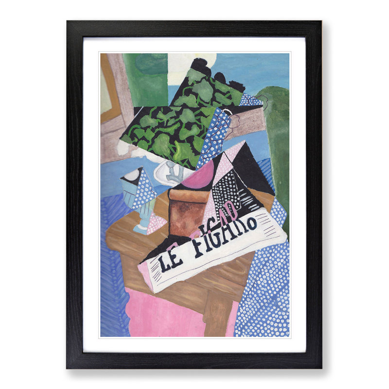Le Figaro by Juan Gris - Picture Frame Painting, 36cm H x 27cm W x 2cm D, Black Framed